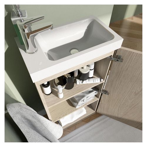 Meuble Lave-mains Sur Pieds Johann Décor Chêne + Vasque + Robinet + Miroir