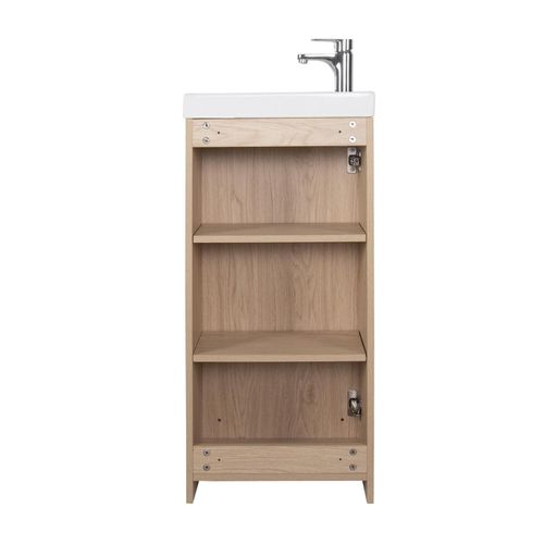 Meuble Lave-mains Sur Pieds Johann Décor Chêne + Vasque + Robinet + Miroir