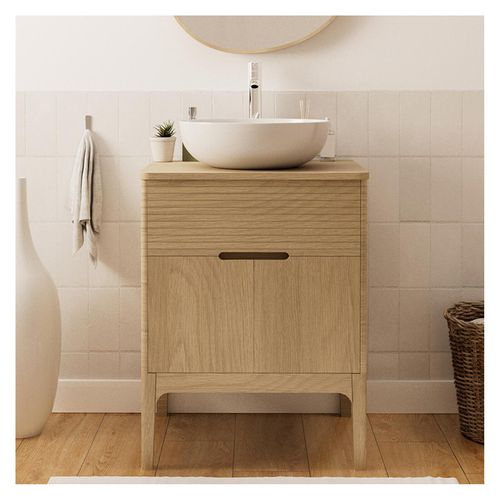 Ensemble Meuble Simple Vasque 60 Cm Chêne Naturel + Vasque Alaska
