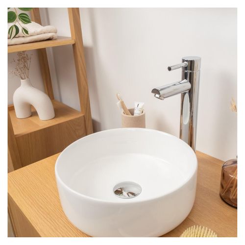 Vasque à Poser Ronde En Céramique Blanche 30,5cm