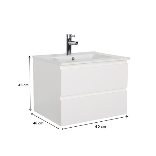 Ensemble Simple Vasque Sorrento 60cm Avec Plan Céramique Et Robinet Noir