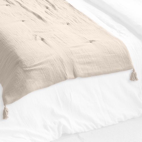Bout De Lit 90x200 Cm En Gaze De Coton - 100% Coton - 4 Pompons - Oeko-Tex
