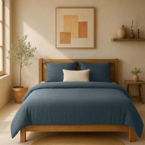 Housse De Couette 240x260 Cm Gaze De Coton Lavé Bleu Pétrole