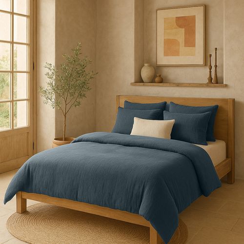 Housse De Couette 240x260 Cm Gaze De Coton Lavé Bleu Pétrole