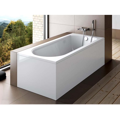 Baignoire Rectangulaire - 150 X 75 Cm - Avec Tablier Blanc - Pieds - Vidage Chrome - Intrica