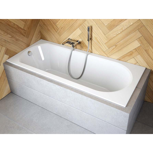 Baignoire Rectangulaire - 150 X 75 Cm - Avec Tablier Blanc - Pieds - Vidage Chrome - Intrica