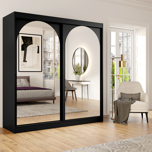 Armoire De Séjour En Bois Noir H. 215 X L. 200 X P. 65 Cm