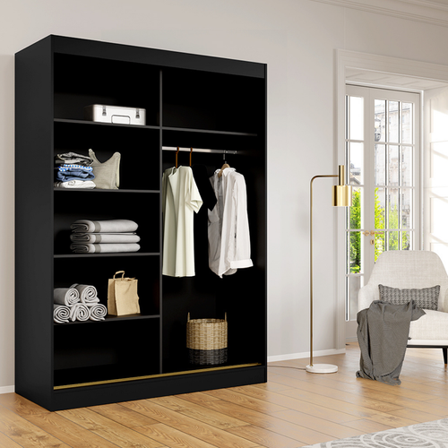 Armoire De Séjour En Bois Noir H. 215 X L. 200 X P. 65 Cm