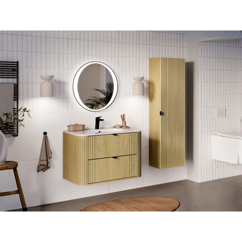 Ensemble De Meubles Sous Vasque - 100 Cm - Avec Vasque - Olive - Chêne