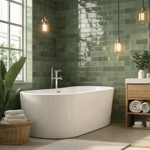 Baignoire Îlot Avec Vidage – 170 X 75 Cm – Blanc Brillant Rainuré– Magnolia