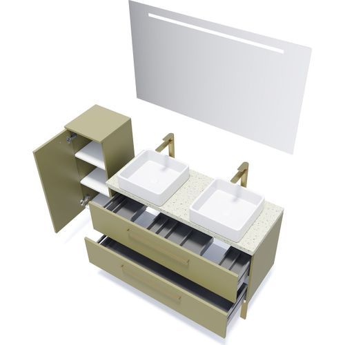 Meuble De Salle De Bain 2 Vasques Posées 120cm 2 Tiroirs Vert + Miroir - Glasgow