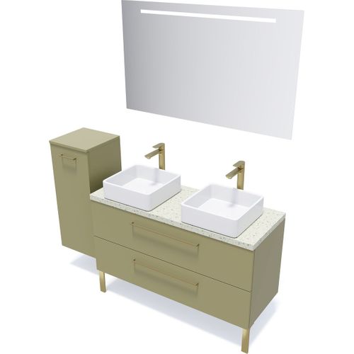 Meuble De Salle De Bain 2 Vasques Posées 120cm 2 Tiroirs Vert + Miroir - Glasgow