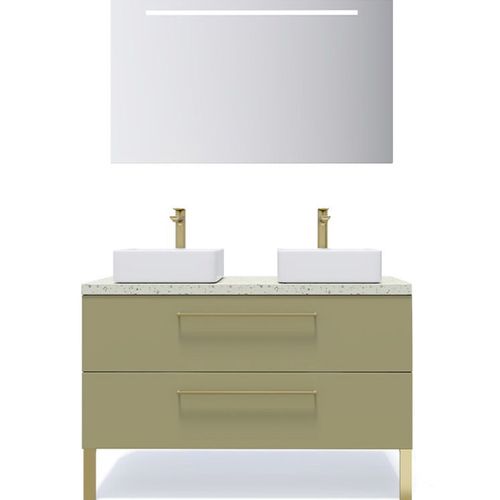 Meuble De Salle De Bain 2 Vasques Posées 120cm 2 Tiroirs Vert + Miroir - Glasgow