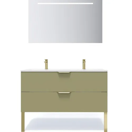 Meuble De Salle De Bain Double Vasque 120cm 2 Tiroirs Vert + Miroir - Venice