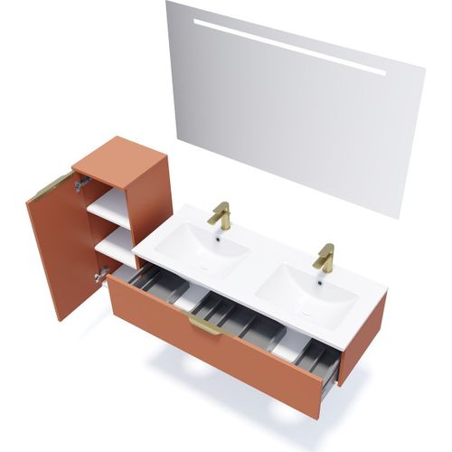 Meuble De Salle De Bain Double Vasque 120cm 1 Tiroir Terracotta - Venice
