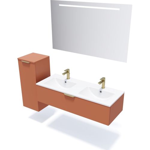 Meuble De Salle De Bain Double Vasque 120cm 1 Tiroir Terracotta - Venice