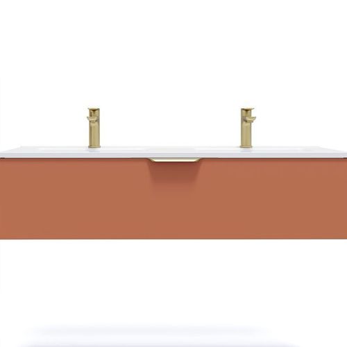 Meuble De Salle De Bain Double Vasque 120cm 1 Tiroir Terracotta - Venice