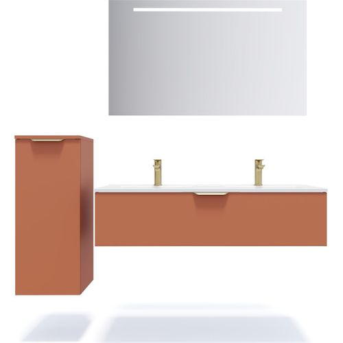 Meuble De Salle De Bain Double Vasque 120cm 1 Tiroir Terracotta - Venice