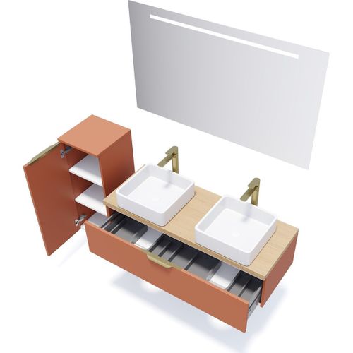 Meuble De Salle De Bain 2 Vasques Posées 120cm 1 Tiroir Terracotta - Venice