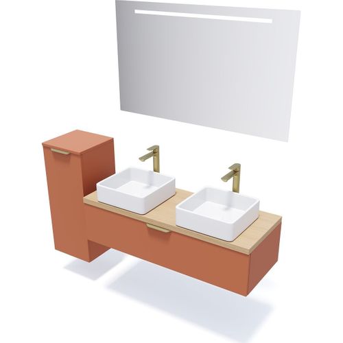 Meuble De Salle De Bain 2 Vasques Posées 120cm 1 Tiroir Terracotta - Venice