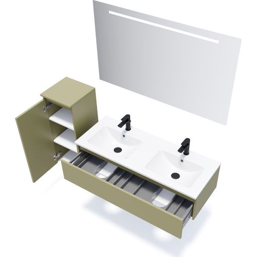 Meuble De Salle De Bain Double Vasque 120cm 1 Tiroir Vert - Hudson