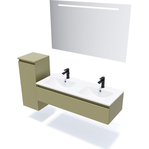 Meuble De Salle De Bain Double Vasque 120cm 1 Tiroir Vert - Hudson
