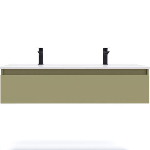 Meuble De Salle De Bain Double Vasque 120cm 1 Tiroir Vert - Hudson