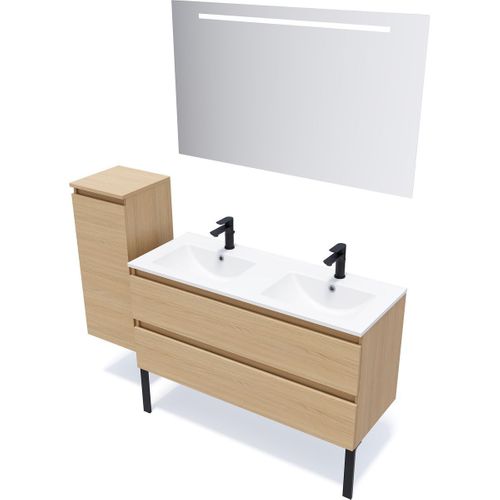 Meuble De Salle De Bain Double Vasque 120cm 2 Tiroirs Chêne - Hudson