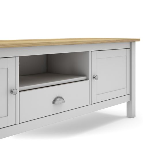 Meuble TV 2 Portes 1 Tiroir En Pin Massif Blanc / Effet Chêne 158 Cm - Macha