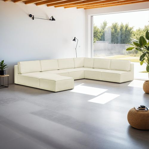 Canapé D'angle à Droite Panoramique Convertible 10 Places +pouf En