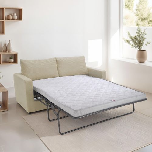 Canapé Convertible 3 Places En Velours Côtelé Beige - Ouverture Semi-express - Silvia