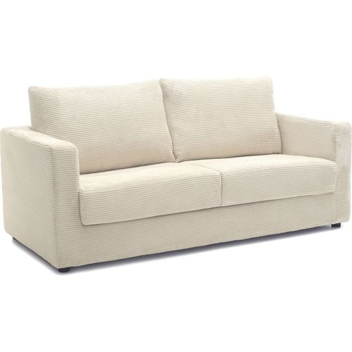 Canapé Convertible 3 Places En Velours Côtelé Beige - Ouverture Semi-express - Silvia