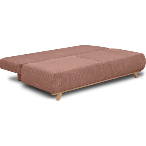 Canapé Convertible 3 Places Avec Coffre De Rangement En Velours Côtelé Rose Pâle - Laria New