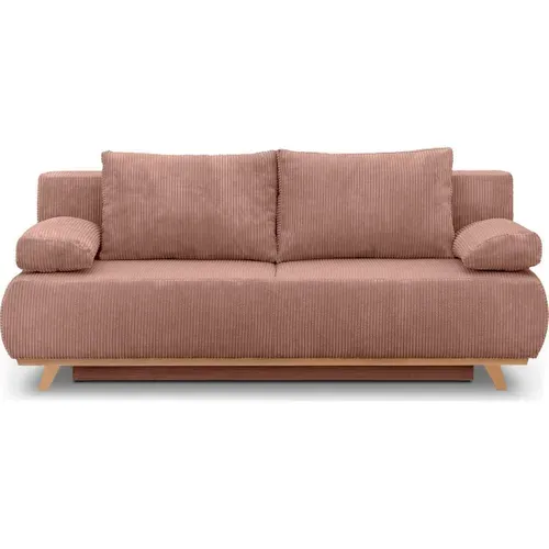 Canapé Convertible 3 Places Avec Coffre De Rangement En Velours Côtelé Rose Pâle - Laria New