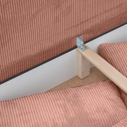 Canapé Convertible 3 Places Avec Coffre De Rangement En Velours Côtelé Rose Pâle - Laria New