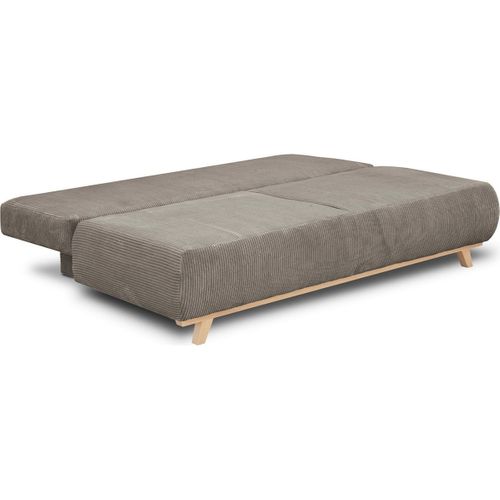 Canapé Convertible 3 Places Avec Coffre De Rangement En Velours Côtelé Taupe - Laria New