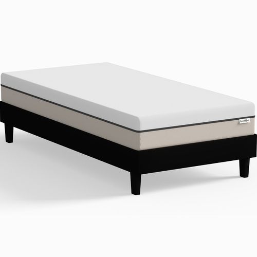 Ensemble Sommier 90x190 Tissu Noir + Matelas Hybride à Ressorts Ensachés Accueil Mémoire De Forme