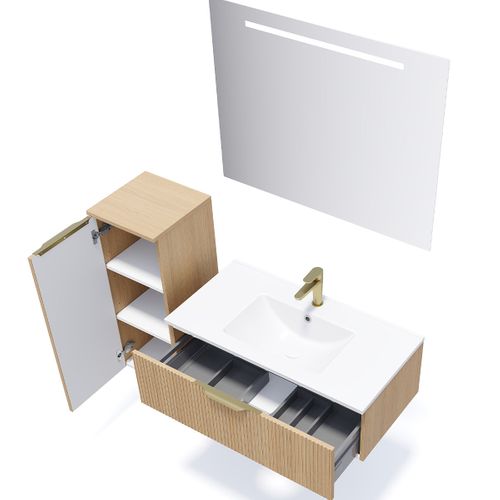 Meuble De Salle De Bain Vasque Intégrée 90cm 1 Tiroir Cannelé - Venice