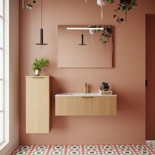 Meuble De Salle De Bain Vasque Intégrée 90cm 1 Tiroir Cannelé - Venice
