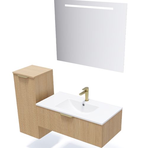 Meuble De Salle De Bain Vasque Intégrée 90cm 1 Tiroir Cannelé - Venice
