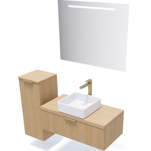 Meuble De Salle De Bain Vasque Posée 90cm 1 Tiroir Cannelé - Venice