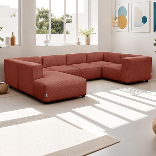 Canapé Modulable Panoramique 9 Places Ouvert à Gauche En Velours Côtelé Rouille - Modulo