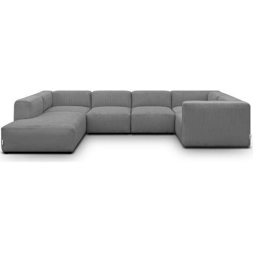 Canapé Modulable Panoramique 9 Places Ouvert à Gauche En Velours Côtelé Gris Clair - Modulo