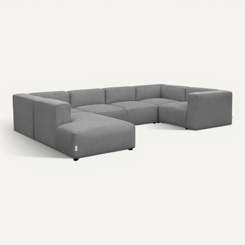 Canapé Modulable Panoramique 9 Places Ouvert à Gauche En Velours Côtelé Gris Clair - Modulo