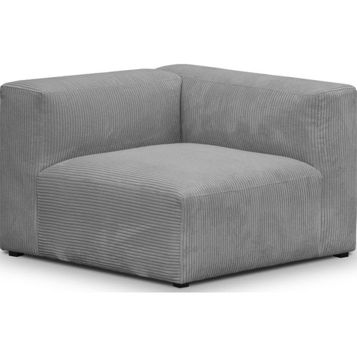 Canapé Modulable Panoramique 6 Places, Méridienne à Droite + Pouf En Velours Côtelé Gris - Modulo