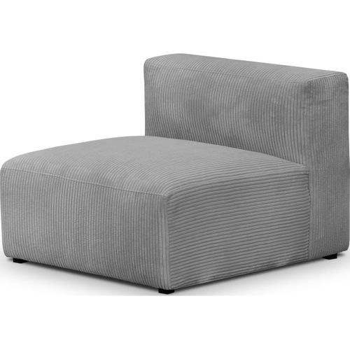 Canapé Modulable Panoramique 6 Places, Méridienne à Droite + Pouf En Velours Côtelé Gris - Modulo