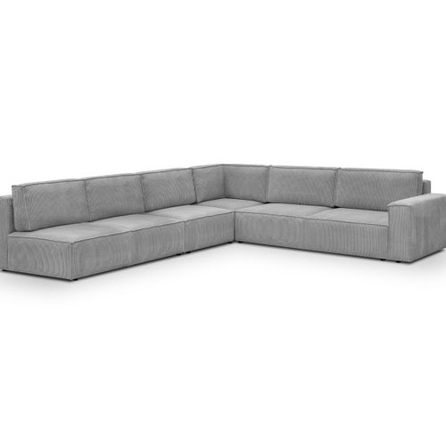 Canapé D'angle à Gauche Convertible 10 Pl Avec Coffre En Velours Côtelé Gris Clair - Harper Mod