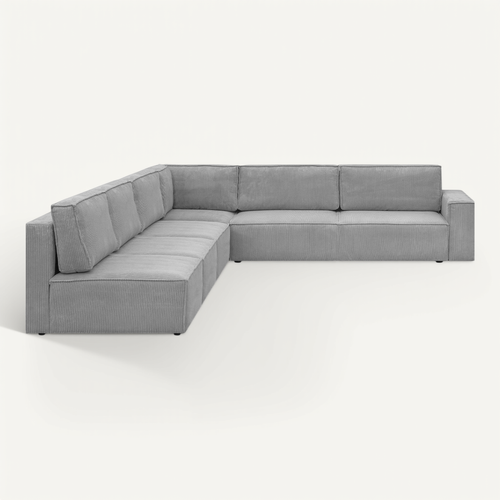 Canapé D'angle à Gauche Convertible 10 Pl Avec Coffre En Velours Côtelé Gris Clair - Harper Mod