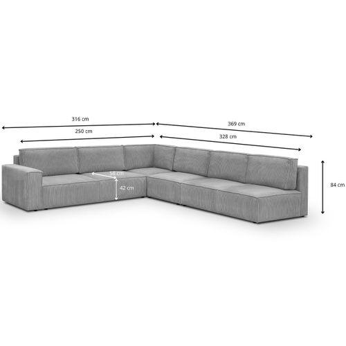 Canapé D'angle à Gauche Convertible 10 Pl Avec Coffre En Velours Côtelé Gris Clair - Harper Mod
