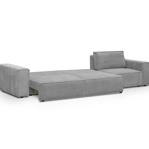 Canapé Convertible 5 Pl Avec Coffre En Velours Côtelé Gris Clair - Harper Mod
